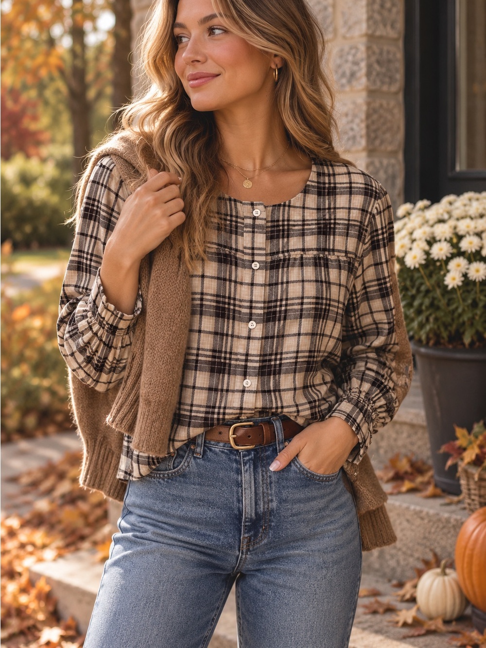 Golden by TNA Wool Blend Plaid Blouse – Small